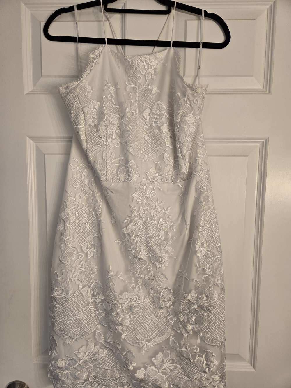 Lulu's White Floral Lace Midi Slip Dress with Spaghetti Straps